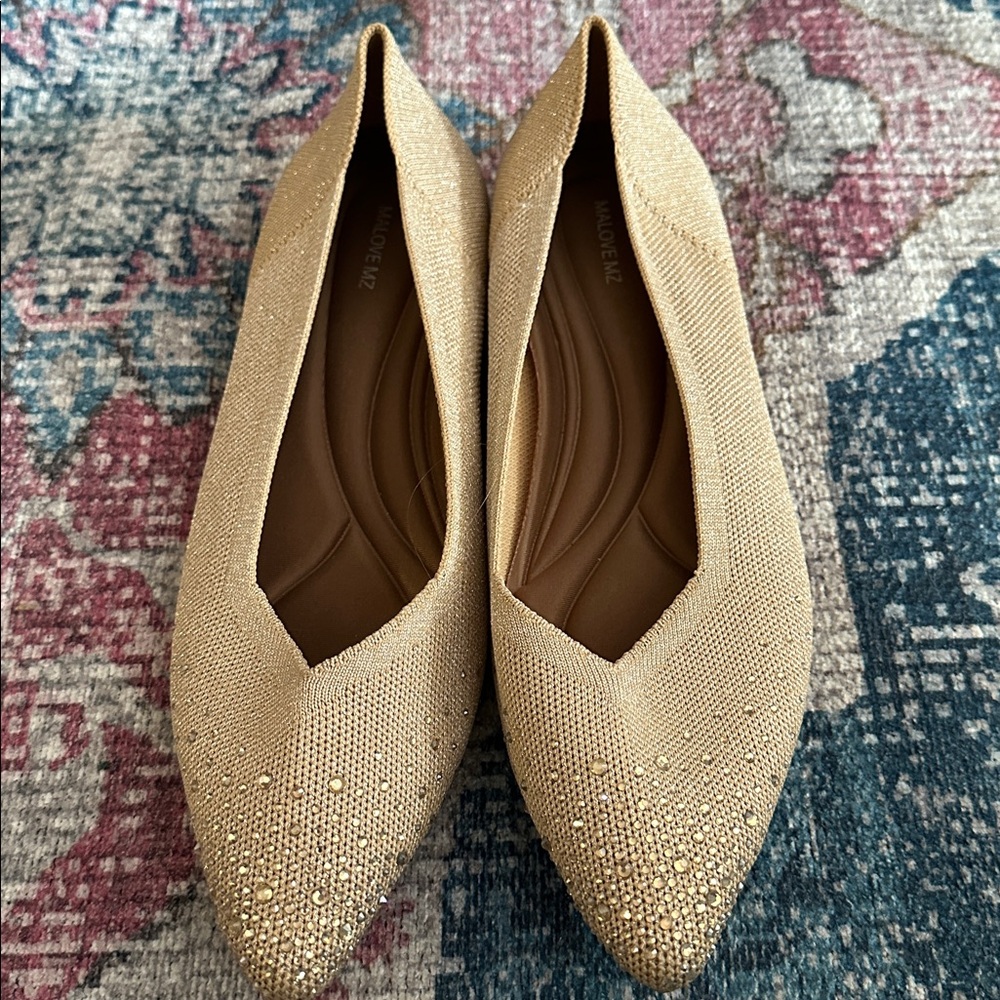Gold Pointed Toe Flats